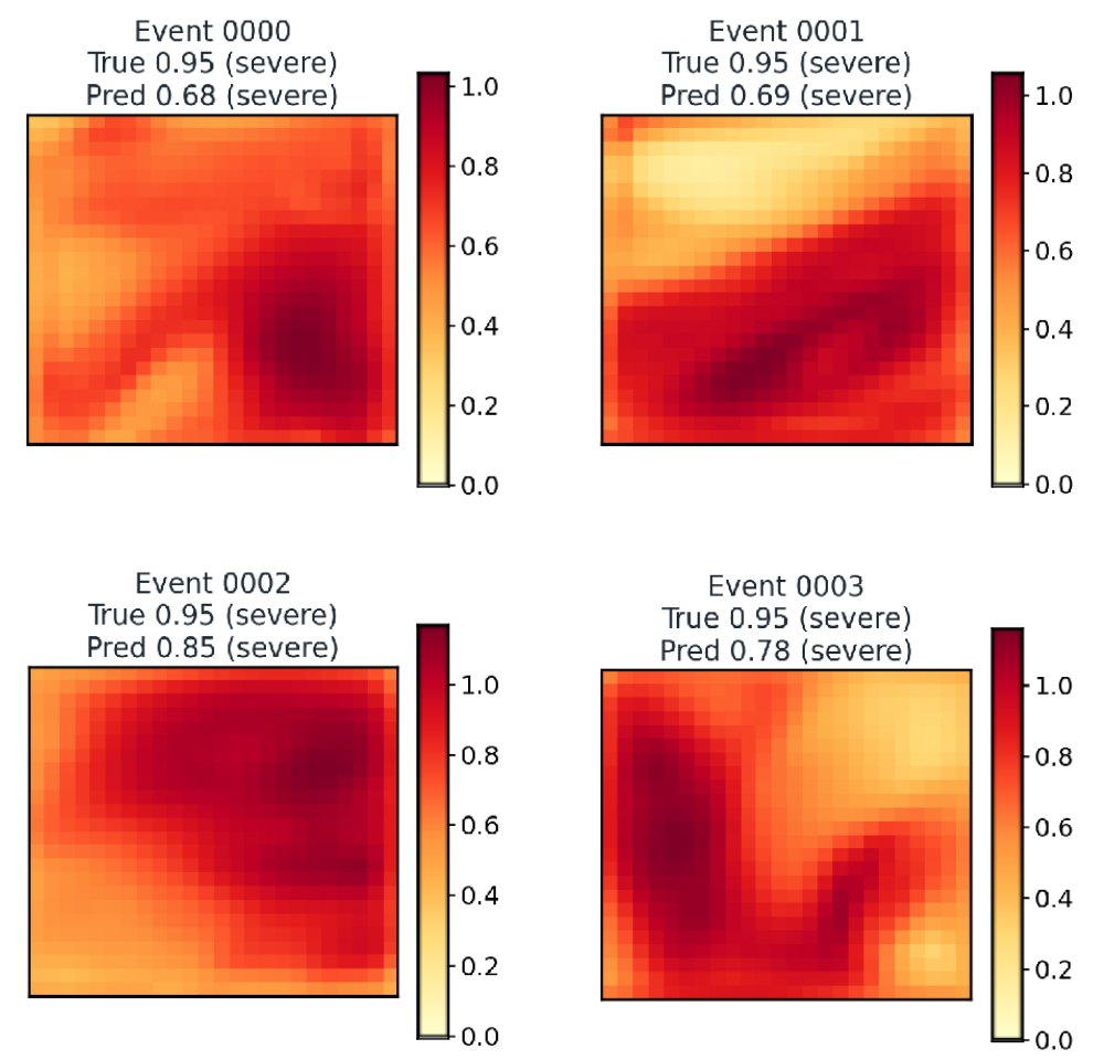 CatCNN turbulence-intensity maps predicted for four severe clear-air turbulence events